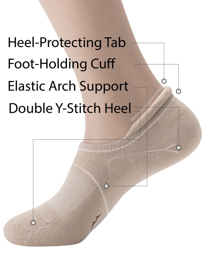 Pro Mountain Wide Toe Box No Show Running Socks For Health Unisex Arch Support Athletic Workout Gym Heel Tab Size M Beige 6 Pairs Women Shoes 8-10 Men 7-9 - Image 4